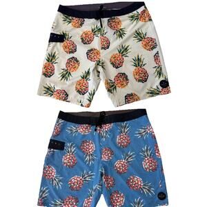 Rip Curl Mens Board Shorts Lot 2 Sz 38 Pineapple Print Surf Swim Trunks Summer